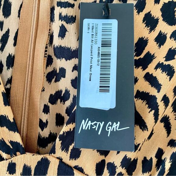 Nasty Gal Tan/Brown and Black Animal Print Short Sleeve Maxi Dress size 0 NWT - Picture 13 of 14